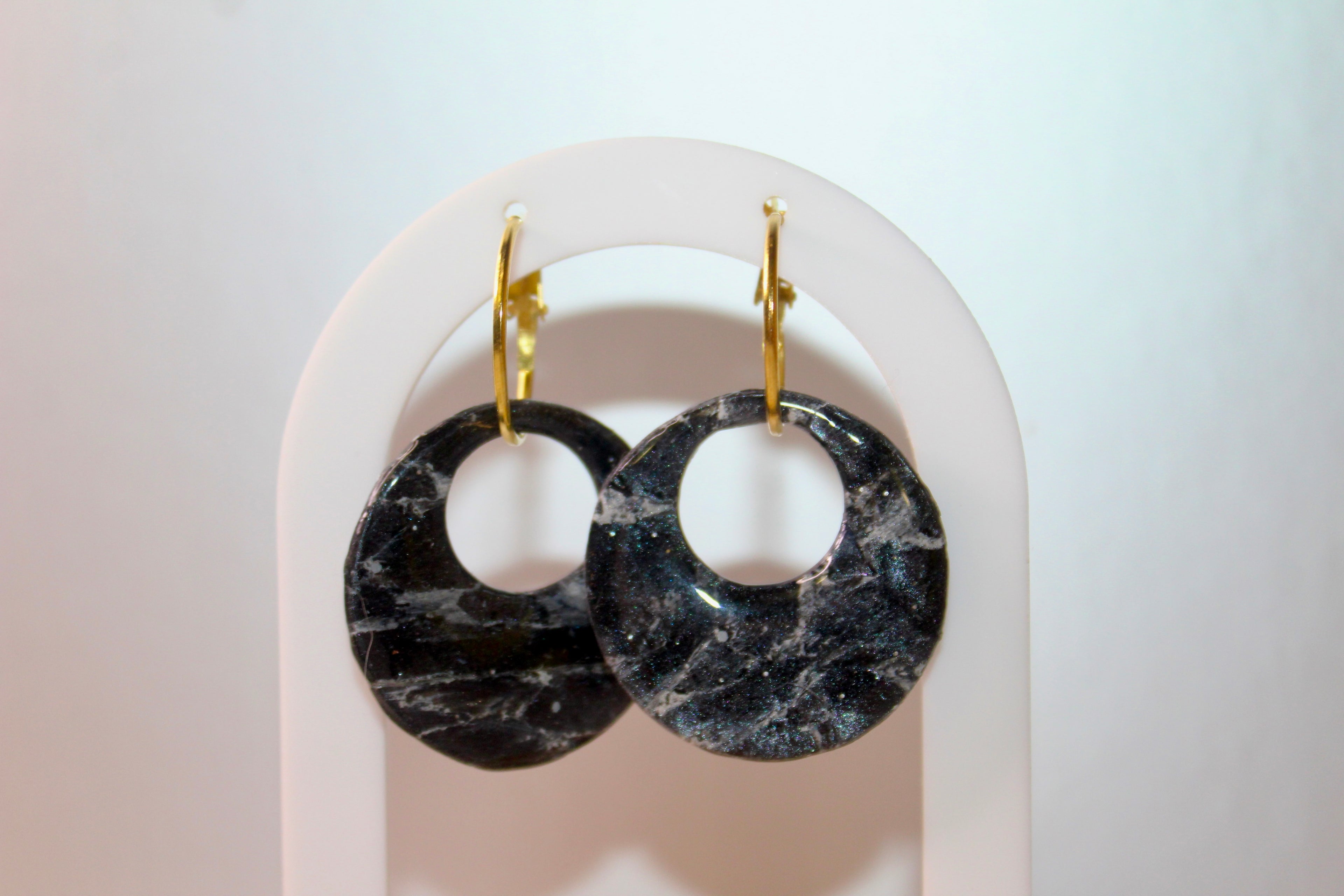 Pampilles rondes - noir et blanc effet marbre