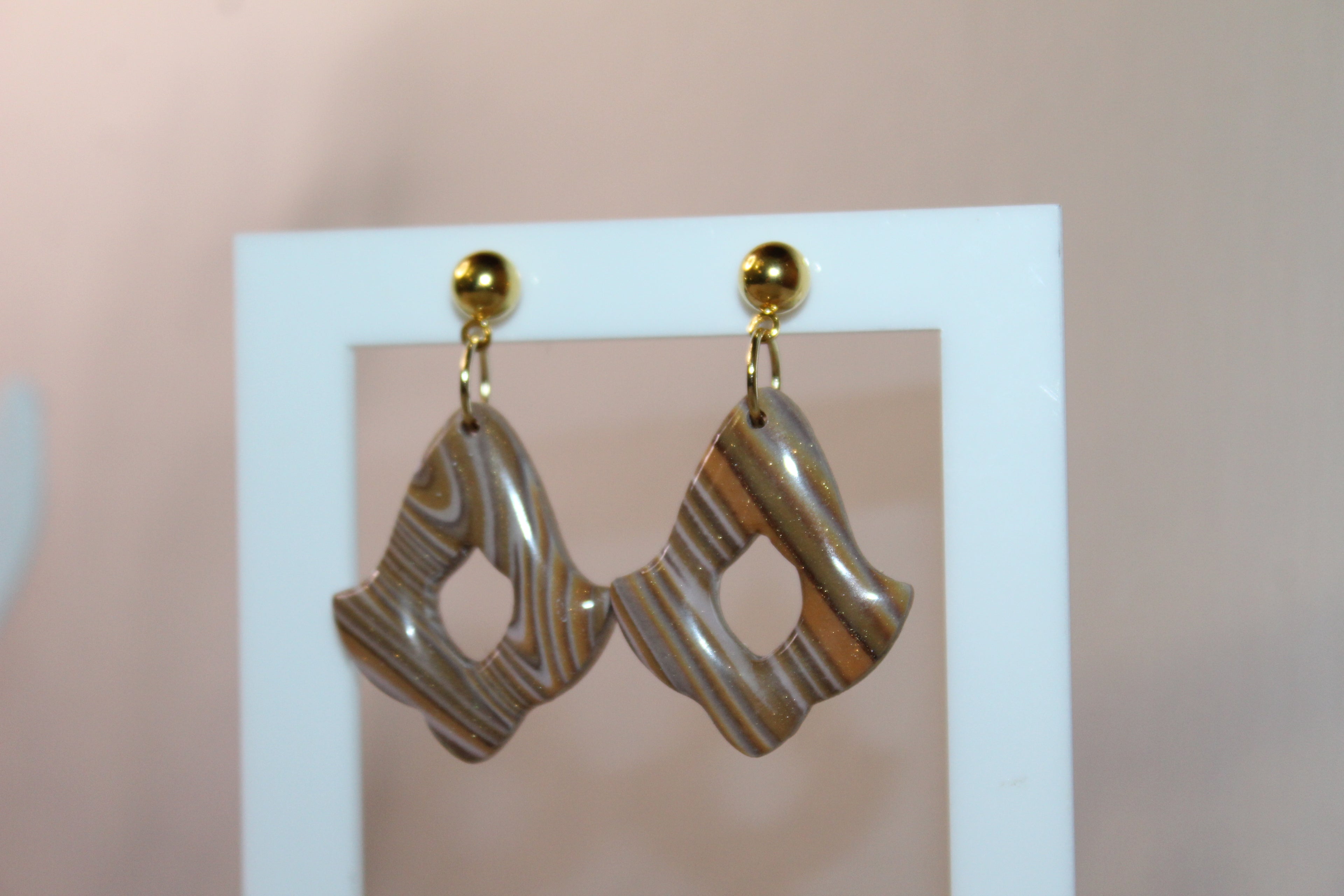 Paire abstraite organique - marbré brun, beige, crème