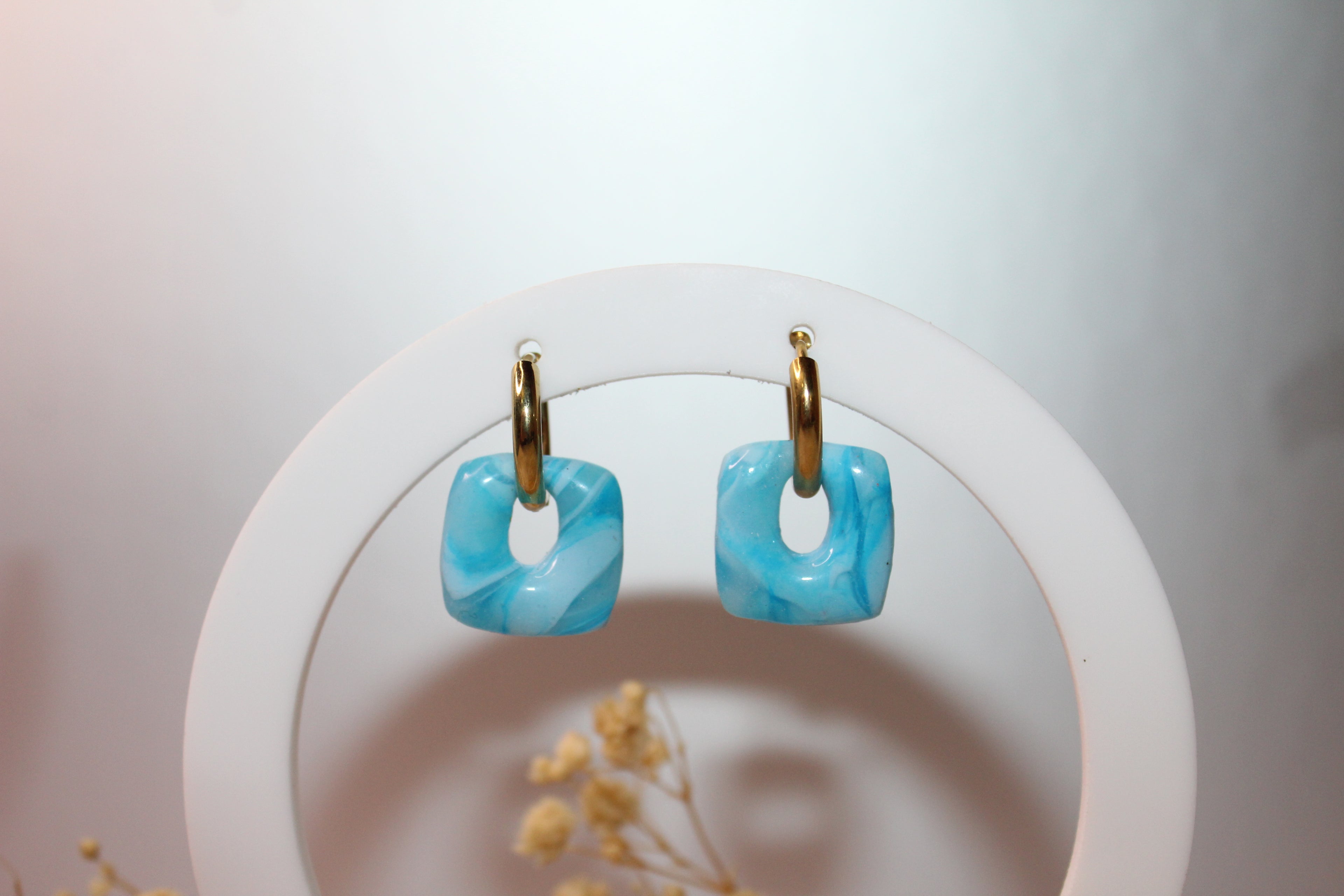 Pampilles petits carrés - nuances de bleu clair marbré